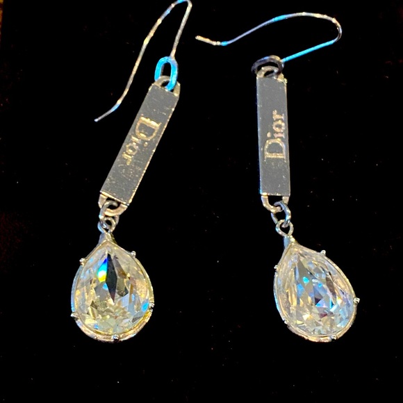 Vintage Silver DIOR Tear Drop Logo Earrings (Silver) - Picture 2 of 7